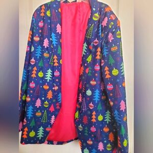 Holiday time Christmas jacket L-XL blue with pink lining